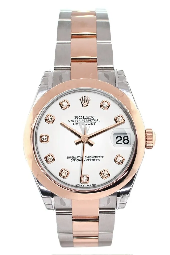 Rolex Datejust 31 White Diamond Dial 18K Rose Gold Two Tone Ladies Watch 178241