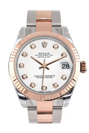 Rolex Datejust 31 White Diamond Dial Fluted Bezel 18K Rose Gold Two Tone Ladies Watch 178271 Pre-owned