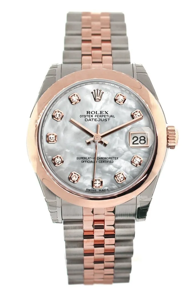 Rolex Datejust 31 White Mother of Pearl Diamond Dial 18K Rose Gold Two Tone Jubilee Ladies Watch 178241