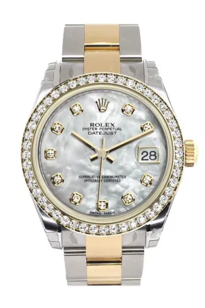 Rolex Datejust 31 White mother-of-pearl Diamond Dial Diamond Bezel Yellow Gold Two Tone Watch 178383 Pre-owned