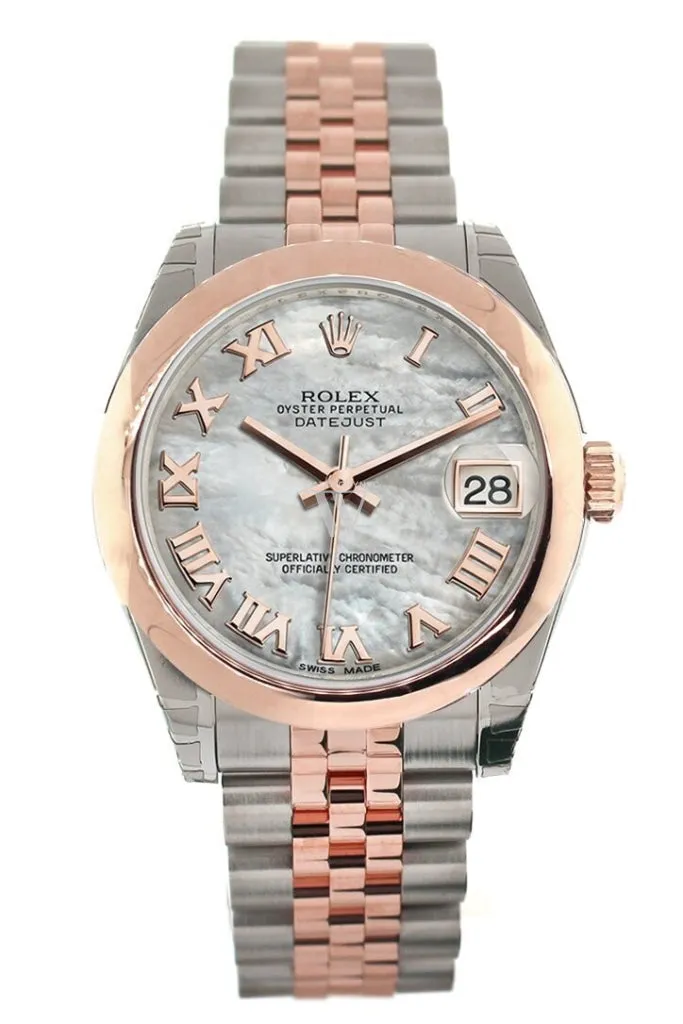 Rolex Datejust 31 White Mother of Pearl Roman Dial 18K Rose Gold Two Tone Jubilee Ladies Watch 178241