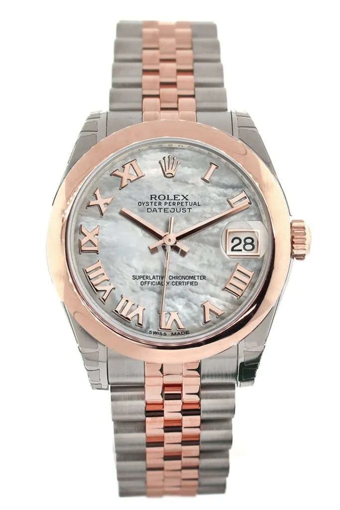Rolex Datejust 31 White Mother of Pearl Roman Dial 18K Rose Gold Two Tone Jubilee Ladies Watch 178241