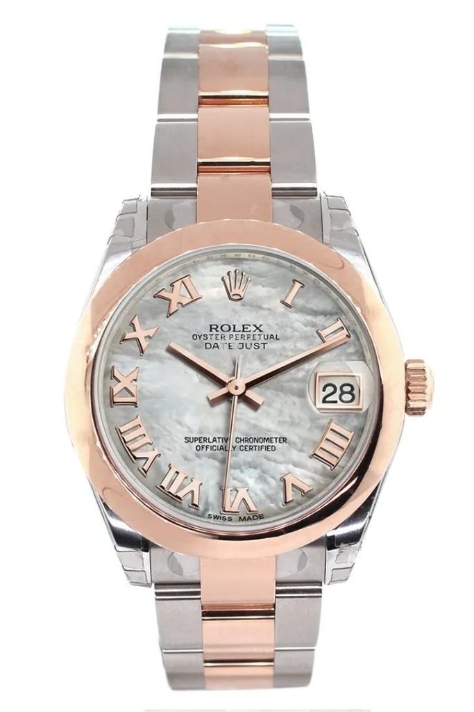 Rolex Datejust 31 White Mother of Pearl Roman Dial 18K Rose Gold Two Tone Ladies Watch 178241