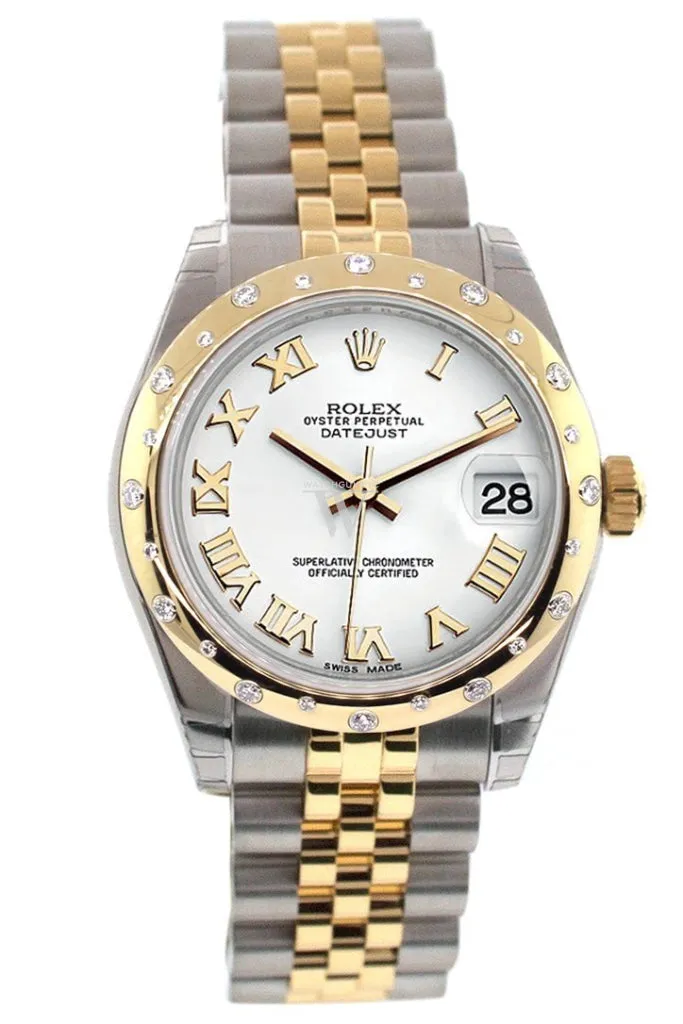Rolex Datejust 31 White Roman Dial Diamond Bezel 18K Gold Two Tone Jubilee Ladies 178343 Pre-owned