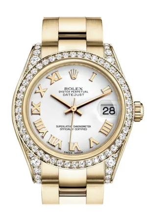 Rolex Datejust 31 White Roman Dial Diamond Bezel Lug 18K Yellow Gold Ladies Watch 178158 Pre-owned
