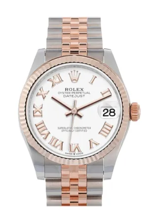 Rolex Datejust 31 White Roman Dial Fluted Bezel 18K Everose Gold Two Tone Jubilee Watch 278271