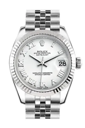 Rolex Datejust 31 White Roman Dial White Gold Fluted Bezel Jubilee Ladies Watch 178274 Pre-owned