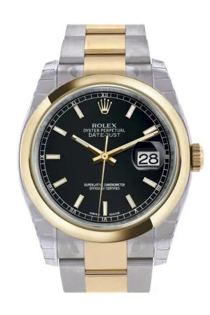 Rolex Datejust 36 Black Dial 18k Gold Two Tone Oyster Watch 116203 Pre-owned