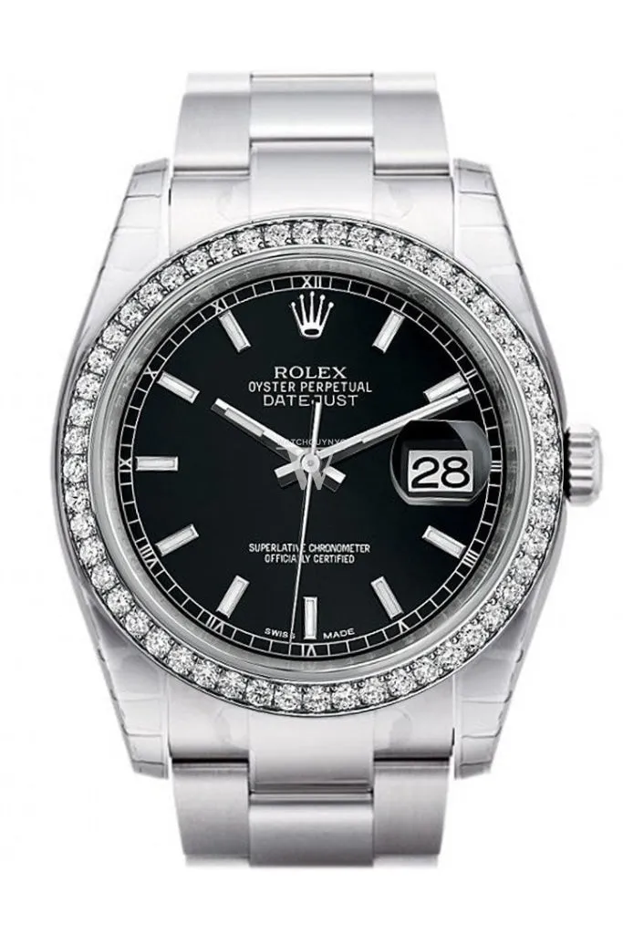 Rolex Datejust 36 Black Dial 18k White Gold Diamond Bezel Men's Watch 116244 Pre-owned