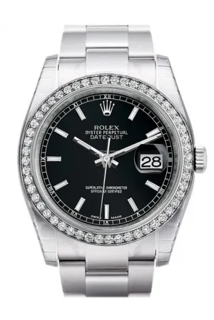 Rolex Datejust 36 Black Dial 18k White Gold Diamond Bezel Men's Watch 116244 Pre-owned