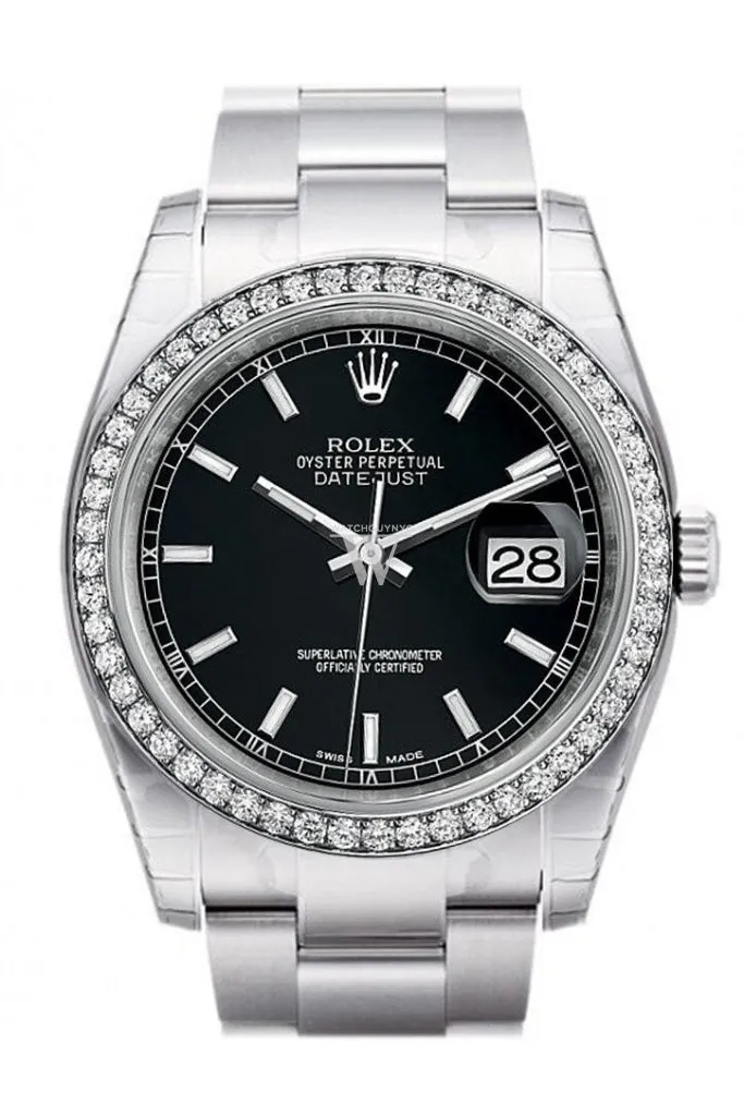 Rolex Datejust 36 Black Dial 18k White Gold Diamond Bezel Men's Watch 116244 Pre-owned