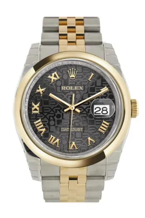 Rolex Datejust 36 Black Jubilee Roman Dial 18k Gold Two Tone Jubilee Watch 116203 Pre-owned