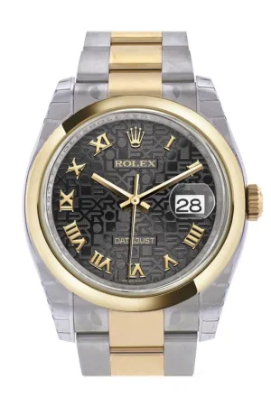Rolex Datejust 36 Black Jubilee Roman Dial 18k Gold Two Tone Oyster Watch 116203 Pre-owned