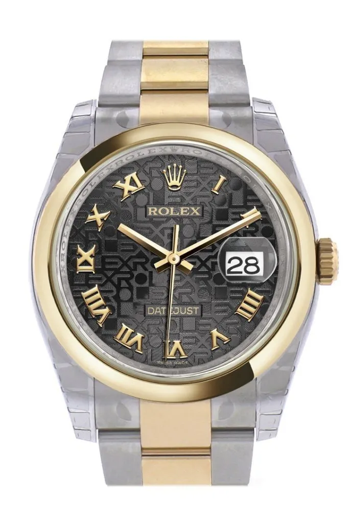 Rolex Datejust 36 Black Jubilee Roman Dial 18k Gold Two Tone Oyster Watch 116203 Pre-owned