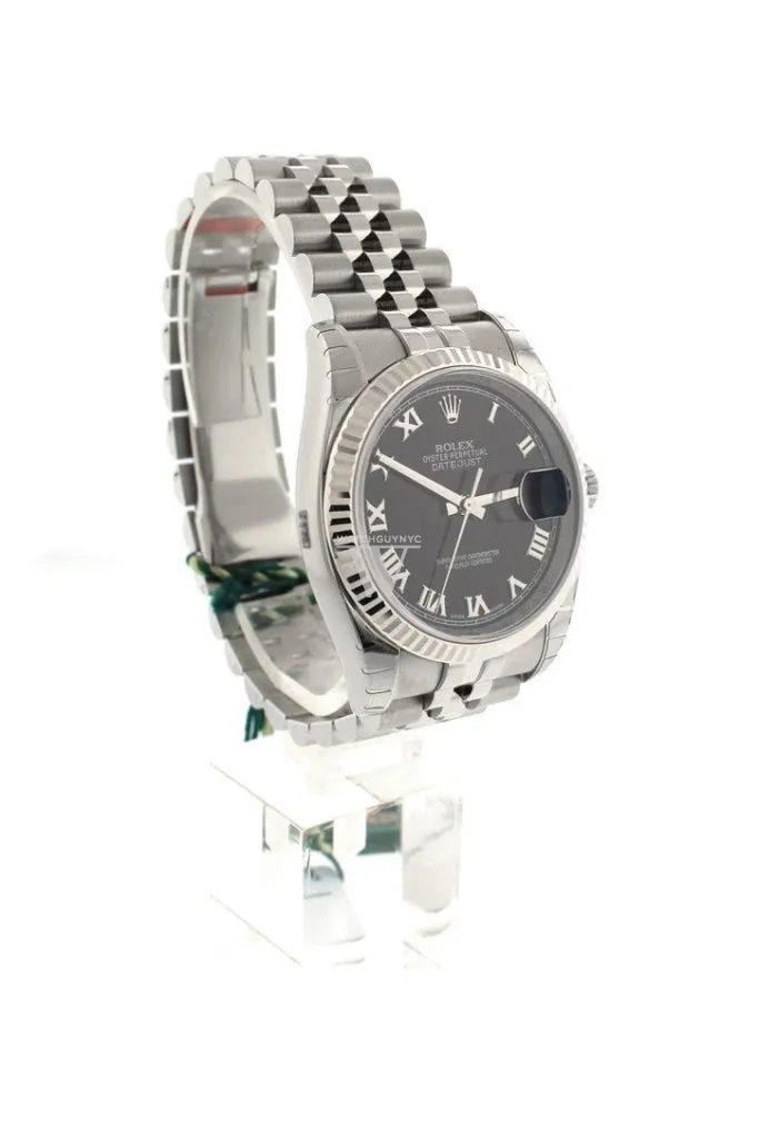 ROLEX Datejust 36 Black Roman Dial Fluted Bezel Jubilee Men's Watch 116234 Pre-owned