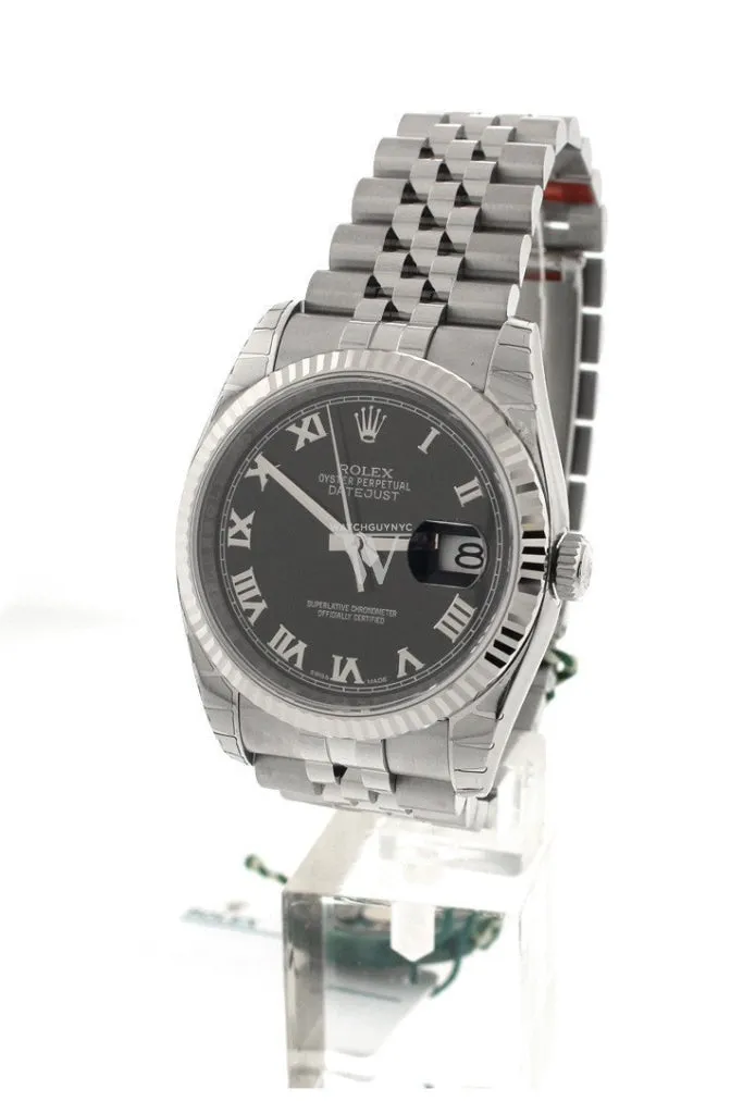 ROLEX Datejust 36 Black Roman Dial Fluted Bezel Jubilee Men's Watch 116234 Pre-owned