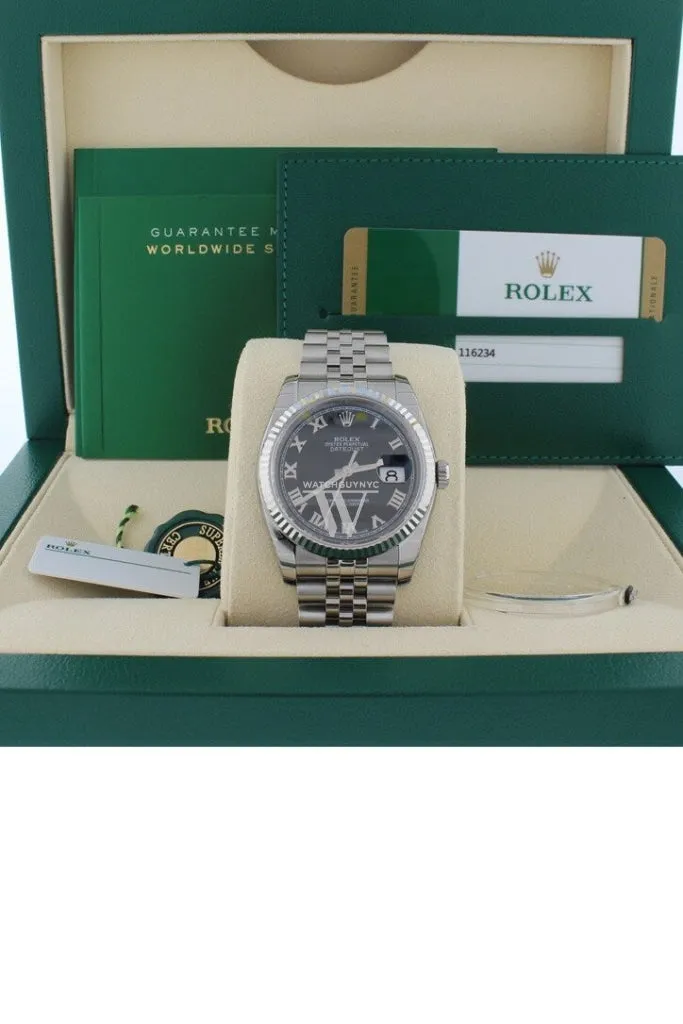 ROLEX Datejust 36 Black Roman Dial Fluted Bezel Jubilee Men's Watch 116234 Pre-owned