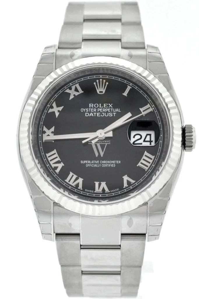 Rolex Datejust 36 Black Roman Dial Steel and 18k Gold Unisex Watch 116234 Pre-owned