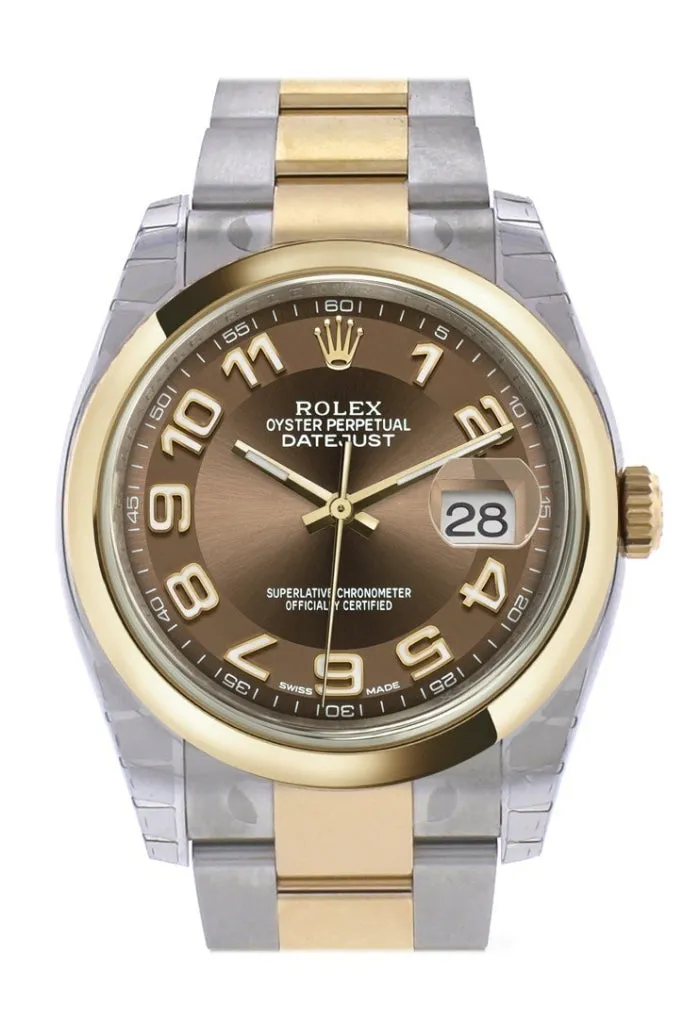Rolex Datejust 36 Bronze Arab Dial 18k Gold Two Tone Oyster Watch 116203 Pre-owned