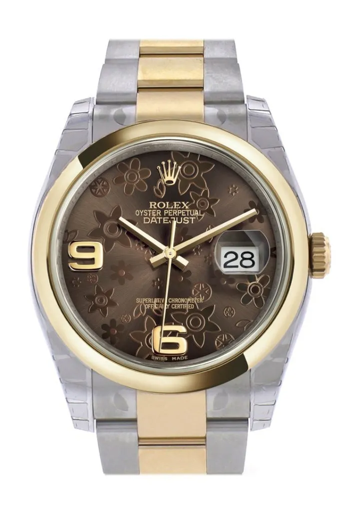 Rolex Datejust 36 Bronze floral motif Dial 18k Gold Two Tone Oyster Watch 116203 Pre-owned