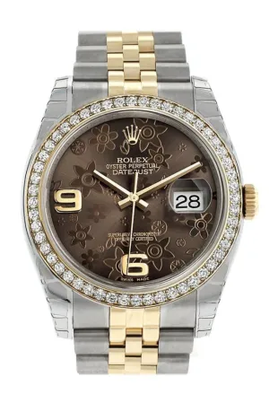 Rolex Datejust 36 Bronze Floral Motif Dial 18k White Gold Diamond Bezel Jubilee Ladies Watch 116243 Pre-owned