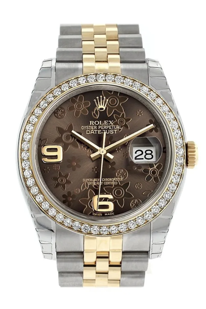 Rolex Datejust 36 Bronze Floral Motif Dial 18k White Gold Diamond Bezel Jubilee Ladies Watch 116243 Pre-owned
