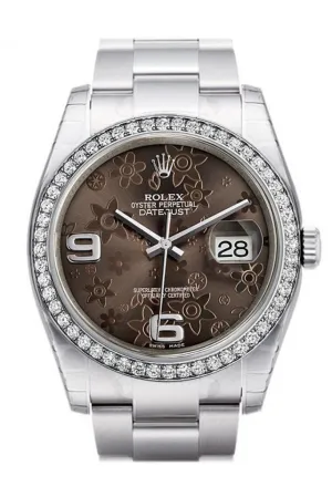 Rolex Datejust 36 Bronze floral motif Dial 18k White Gold Diamond Bezel Men's Watch 116244 Pre-owned