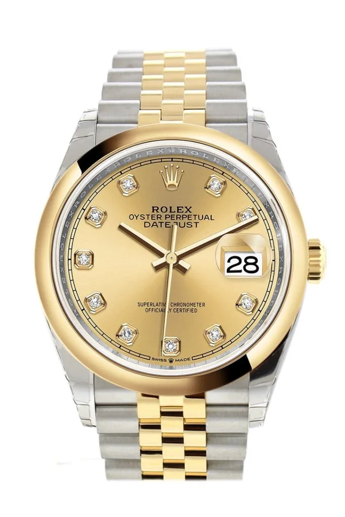 Rolex Datejust 36 Champagne-colour set with diamonds Dial Dome Bezel Jubilee Yellow Gold Two Tone Watch 126203 NP
