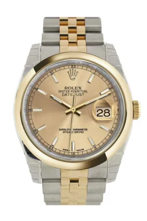 Rolex Datejust 36 Champagne Dial 18k Gold Two Tone Jubilee Watch 116203 Pre-owned