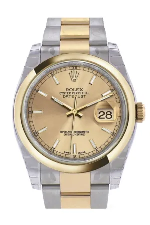 Rolex Datejust 36 Champagne Dial 18k Gold Two Tone Oyster Watch 116203 Pre-owned