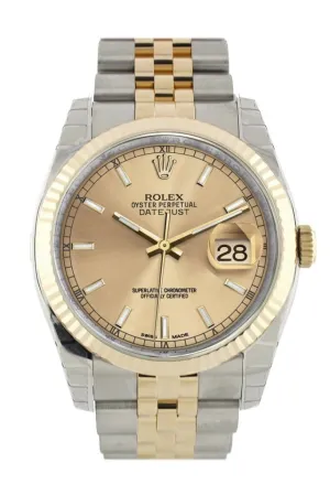 Rolex Datejust 36 Champagne Dial Fluted 18K Gold Two Tone Jubilee Watch 116233 Pre-owned