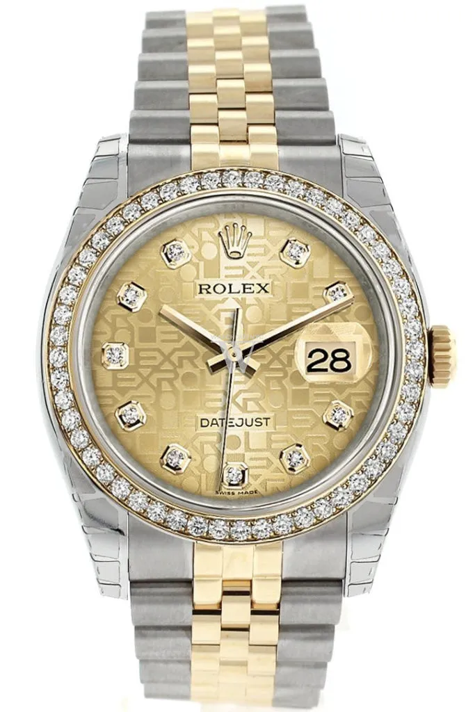 Rolex Datejust 36 Champagne Jubilee design diamonds Dial 18k White Gold Diamond Bezel Jubilee Ladies Watch 116243 Pre-owned