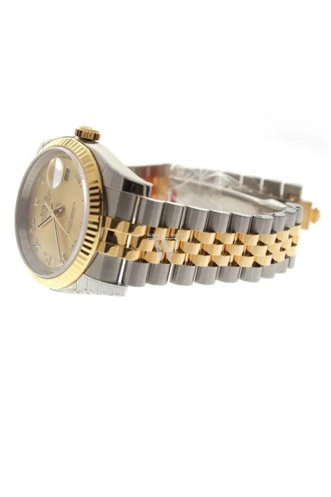 Rolex Datejust 36 Champagne Roman Dial Fluted 18K Gold Two Tone Jubilee Watch 116233 Pre-owned