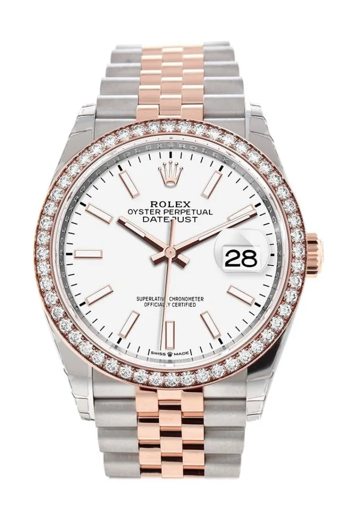 Rolex Datejust 36 Dark Rhodium Dial Diamond Bezel Rose Gold Two Tone Jubilee Watch 126281RBR 126281 NP