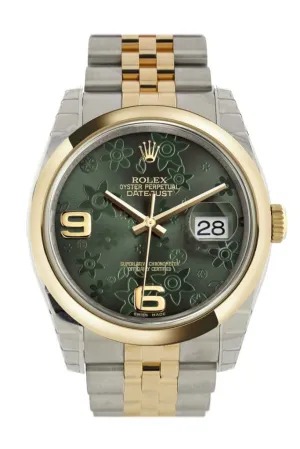 Rolex Datejust 36 Green floral motif Dial 18k Gold Two Tone Jubilee Watch 116203 Pre-owned