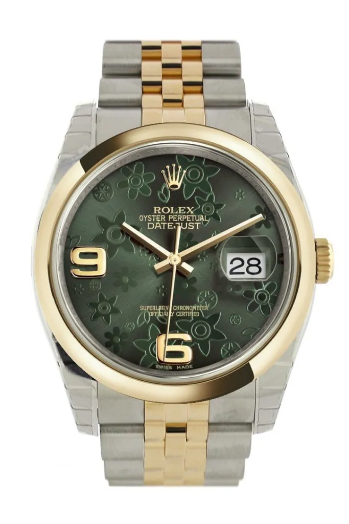 Rolex Datejust 36 Green floral motif Dial 18k Gold Two Tone Jubilee Watch 116203 Pre-owned