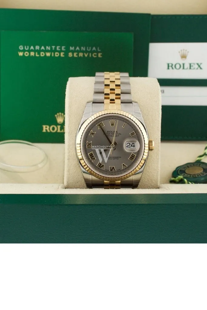 ROLEX Datejust 36 Grey Steel Dial Fluted Jubilee Watch 116233 Pre-owned