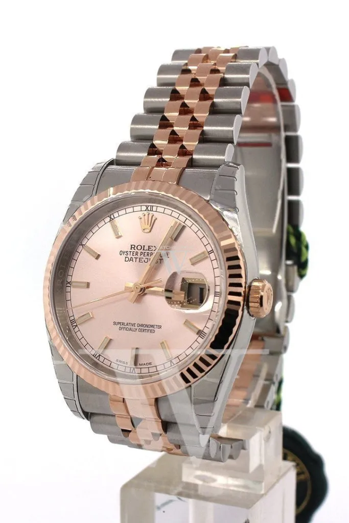 Rolex Datejust 36 Pink Dial Fluted Steel and 18k Rose Gold Jubilee Watch 116231 Pre-owned