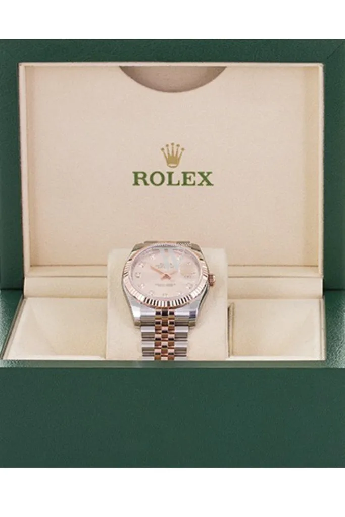 Rolex Datejust 36 Pink diamonds Dial Fluted Steel 18k Rose Gold Oyster Watch 116231 Pre-owned