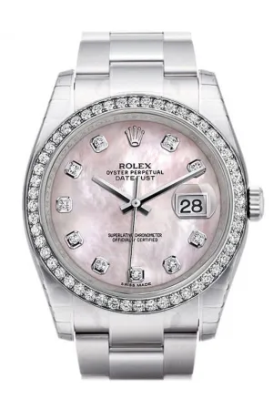 Rolex Datejust 36 Pink Mother-of-pearl Diamonds Dial 18k White Gold Diamond Bezel Men's Watch 116244 Pre-owned