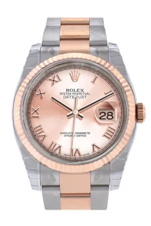 Rolex Datejust 36 Pink Roman Dial Fluted Steel and 18k Rose Gold Oyster Watch 116231