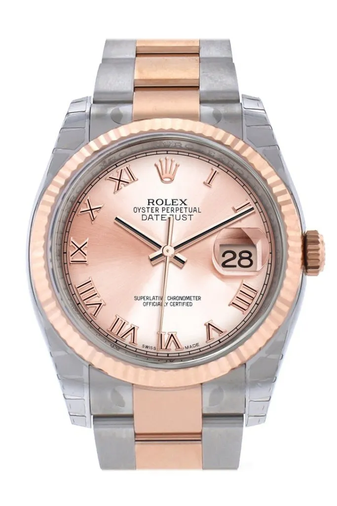 Rolex Datejust 36 Pink Roman Dial Fluted Steel and 18k Rose Gold Oyster Watch 116231