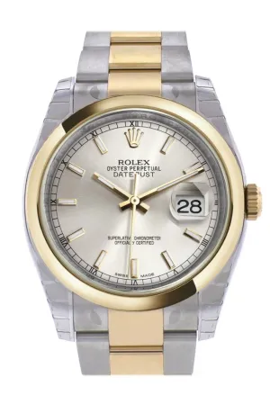 Rolex Datejust 36 Silver Dial 18k Gold Two Tone Oyster Watch 116203 Pre-owned