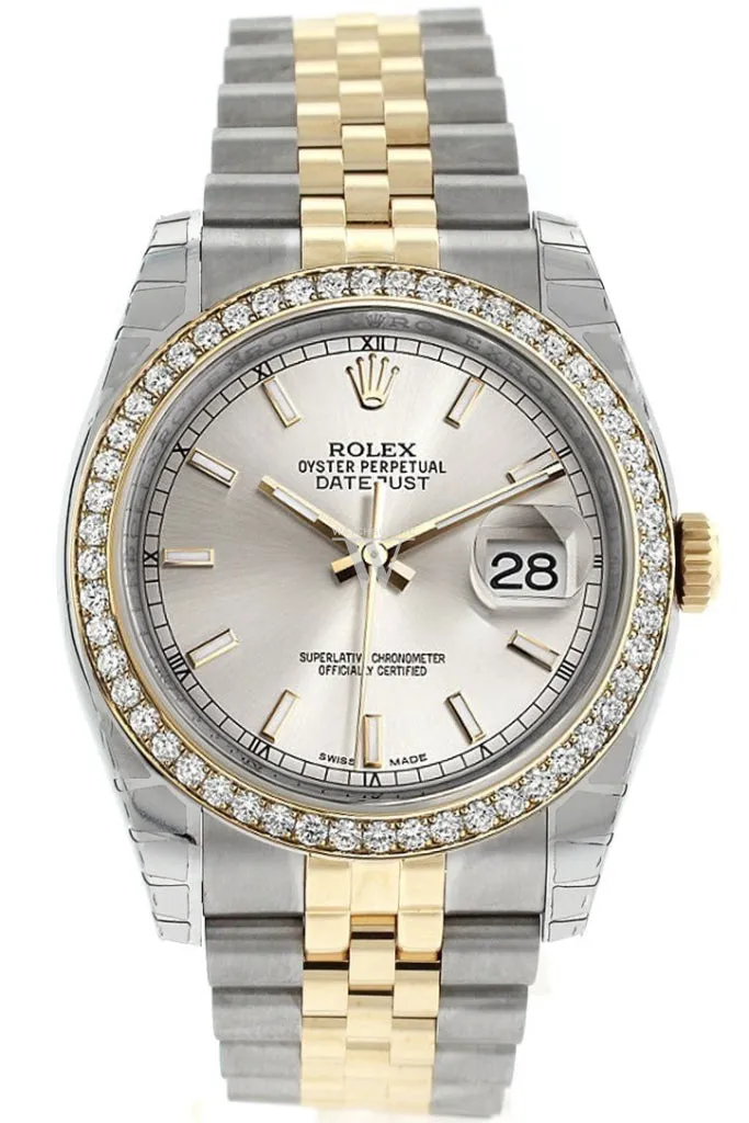 Rolex Datejust 36 Silver Dial 18k White Gold Diamond Bezel Jubilee Ladies Watch 116243 Pre-owned