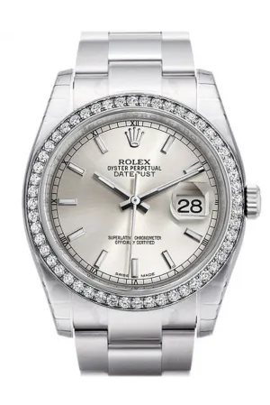 Rolex Datejust 36 Silver Dial 18k White Gold Diamond Bezel Men's Watch 116244 Pre-owned