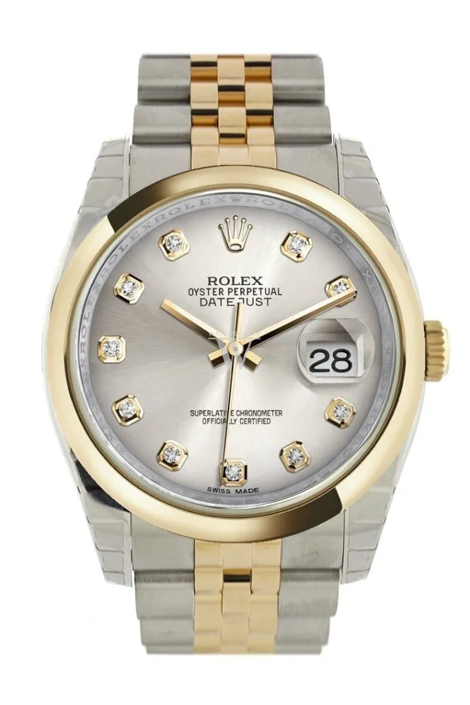 Rolex Datejust 36 Silver Diamond Dial 18k Gold Two Tone Jubilee Watch 116203 Pre-owned