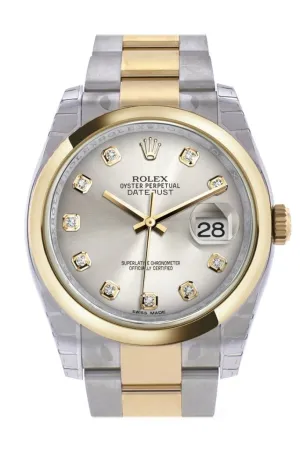 Rolex Datejust 36 Silver Diamond Dial 18k Gold Two Tone Oyster Watch 116203 Pre-owned