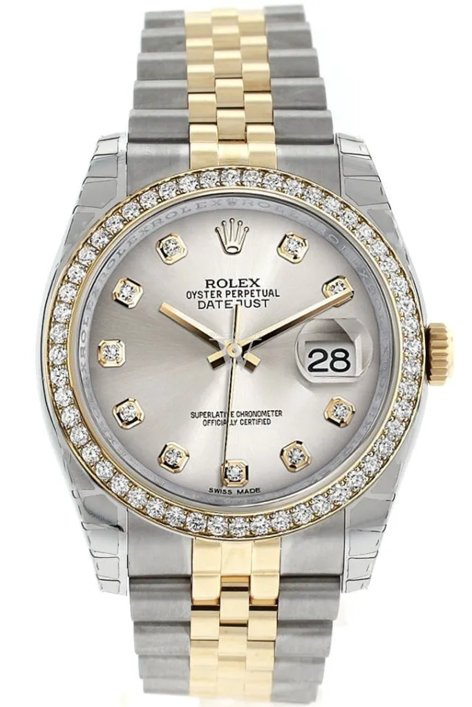 Rolex Datejust 36 Silver diamonds Dial 18k White Gold Diamond Bezel Jubilee Ladies Watch 116243 Pre-owned