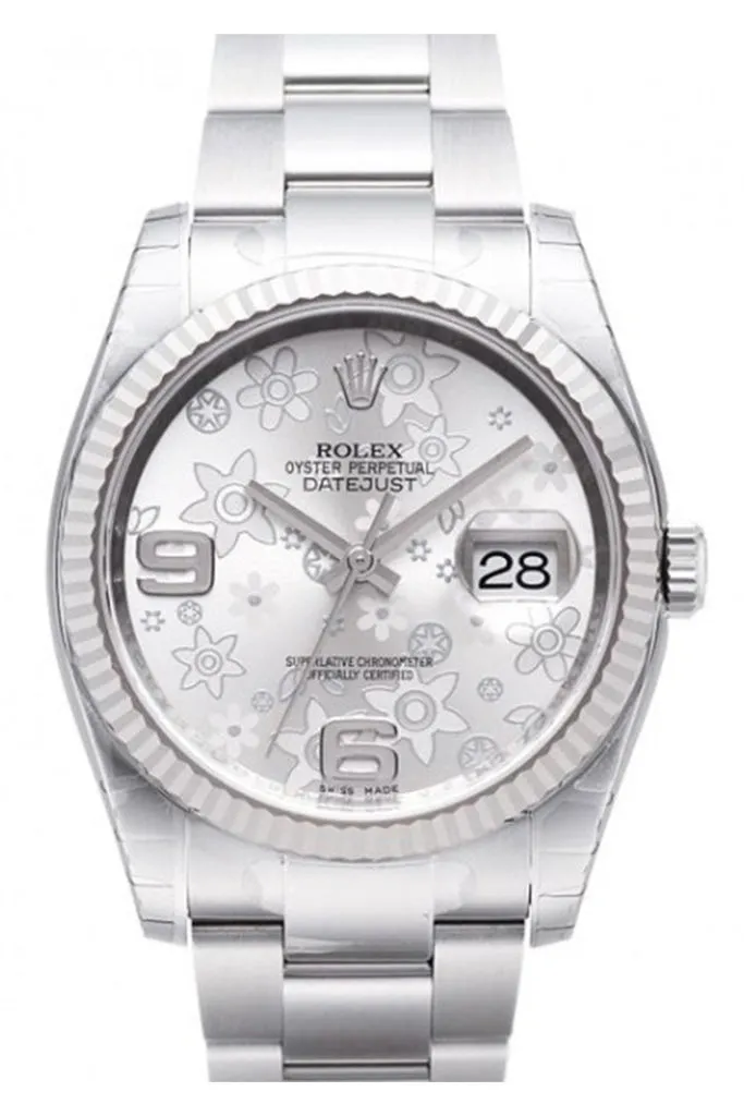 Rolex Datejust 36 Silver Floral Dial Steel 18k Gold Ladies Watch 116234 Pre-owned