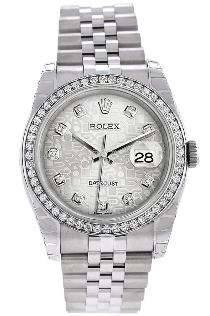 Rolex Datejust 36 Silver Jubilee design Diamonds Dial 18k White Gold Diamond Bezel Jubilee Men's Watch 116244 Pre-owned